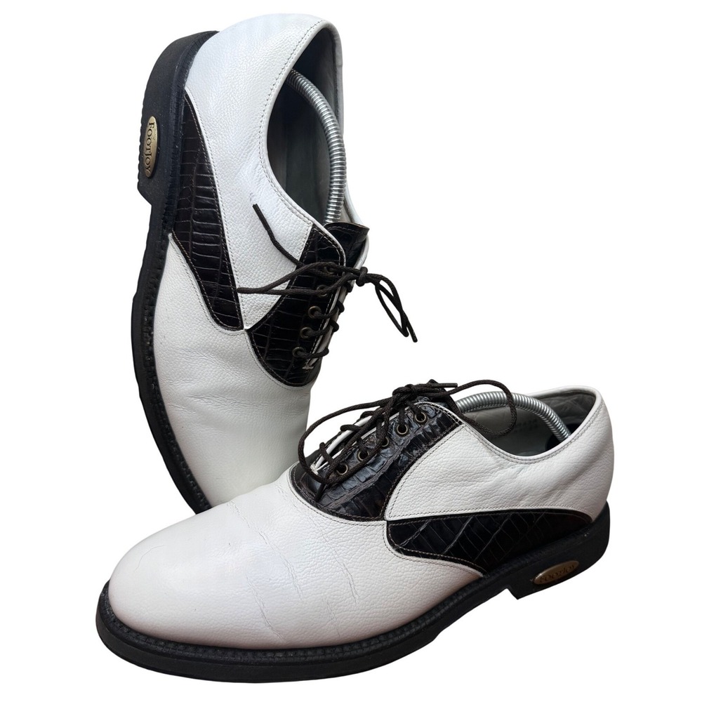Footjoy Classics Tour 51085 Mens 11 D White Brown Leather Saddle Golf Shoes USA
